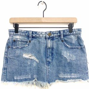 Free People Mini Distressed Raw Hem Denim Skirt